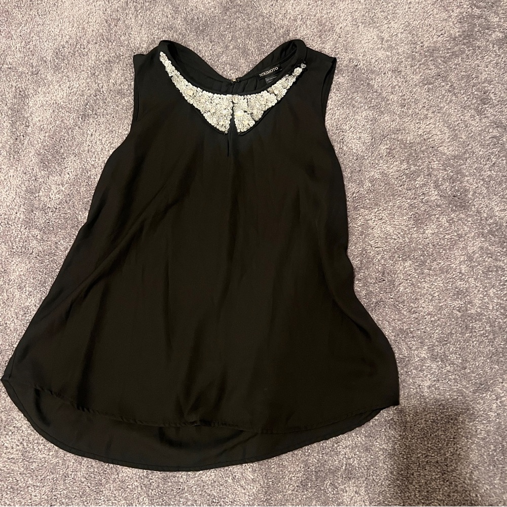 Black Bejeweled Collar Tank Top